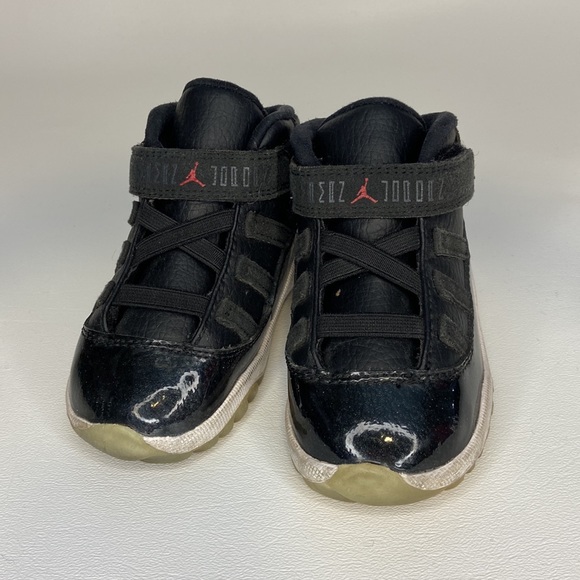 Jordan 11 Retro BT 6C Black Red Patent Leather Velcro Slip On Sneakers W/ Box - Picture 4 of 9